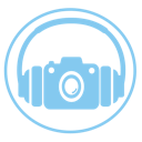 logo of a camera wearing headphones